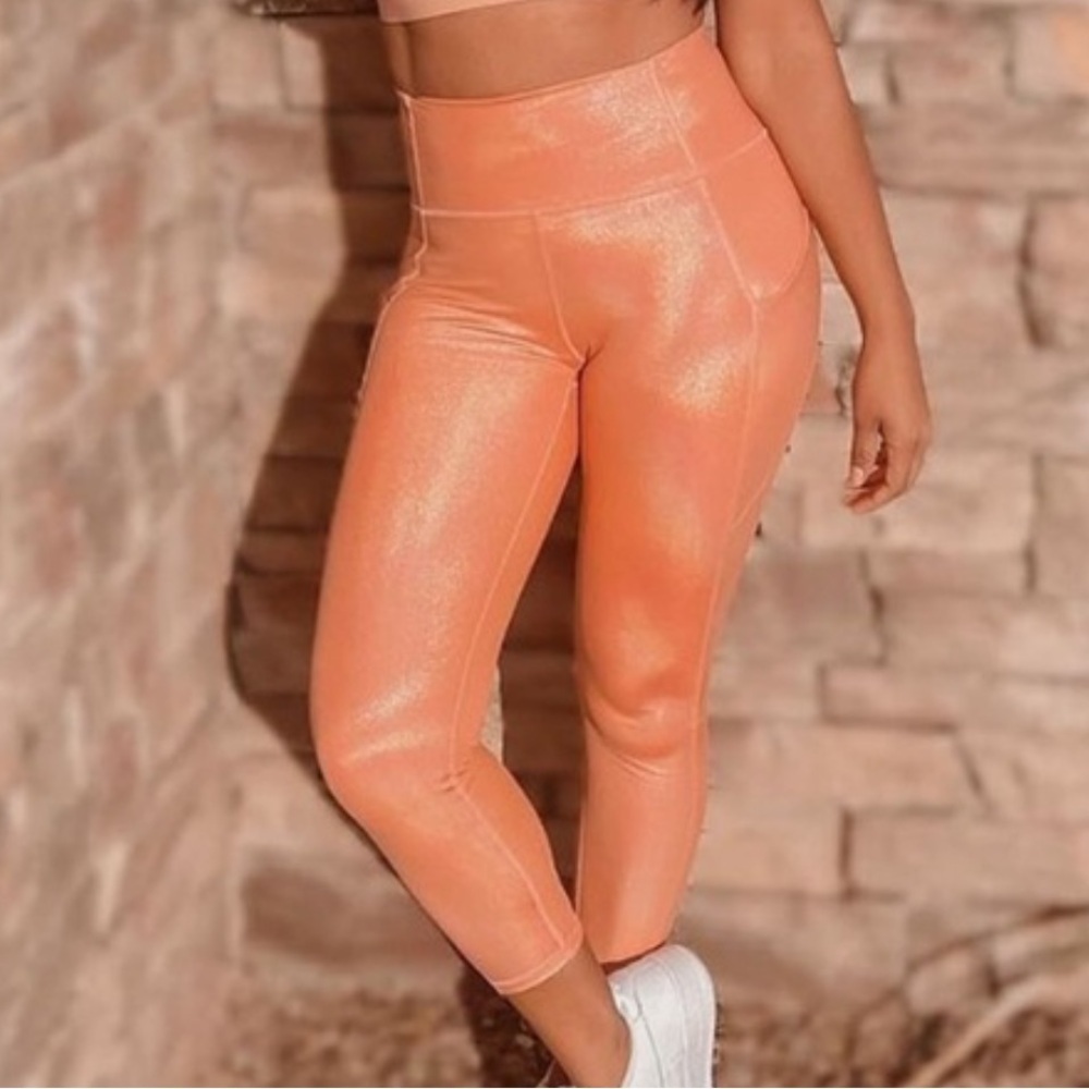 Fabletics Iridescent Peach-Coral High-Waisted Leggings - Picture 14 of 16